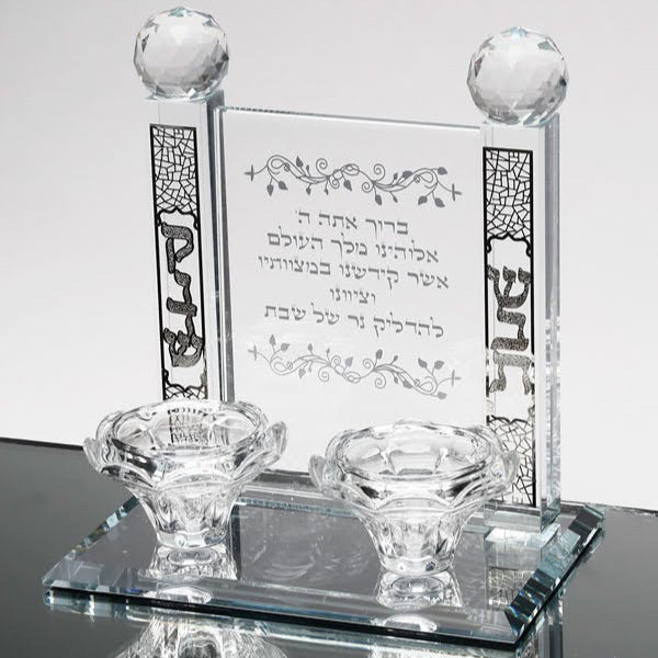 (כיתוב כסוף) פמוט זוגי קריסטל