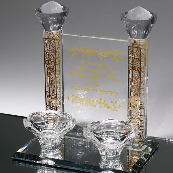 (כיתוב זהב) פמוט זוגי קריסטל