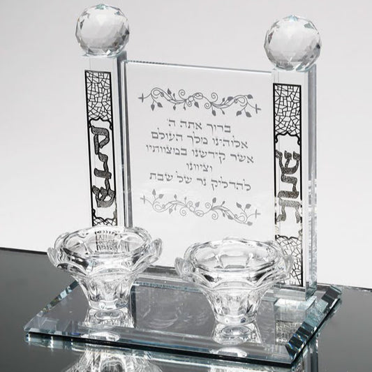 (כיתוב כסוף) פמוט זוגי קריסטל